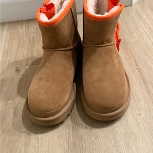 Brown and Orange Suede Boots
